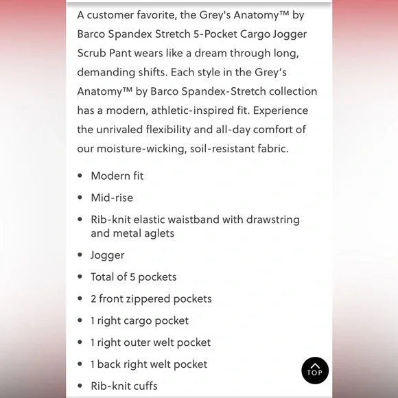 NWT/ Grey's Anatomy™ Barco Eden Women's 5-Pocket Cargo Jogger Scrub Pants - Picture 8 of 9